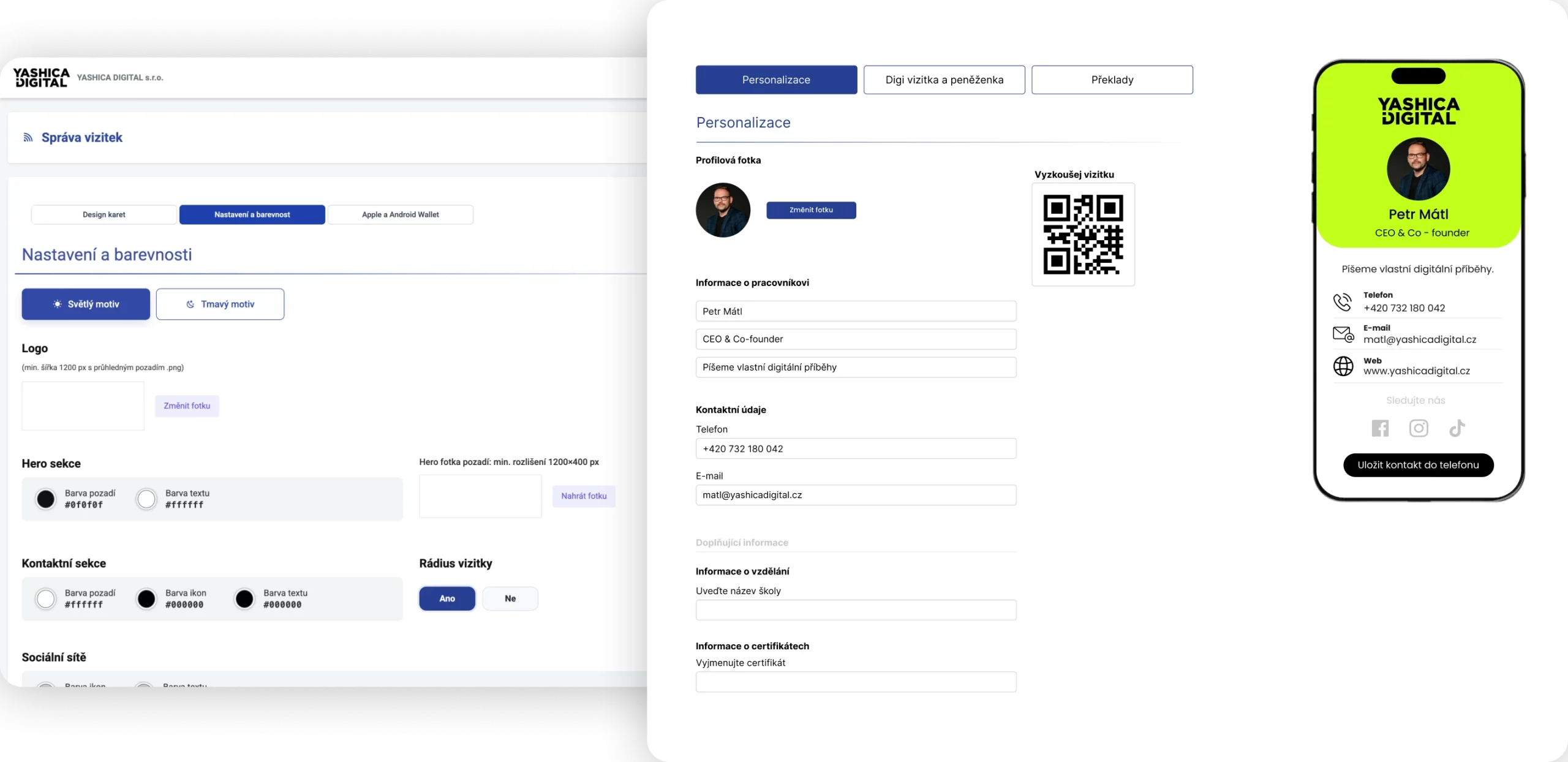 Systém pro správu NFC vizitek